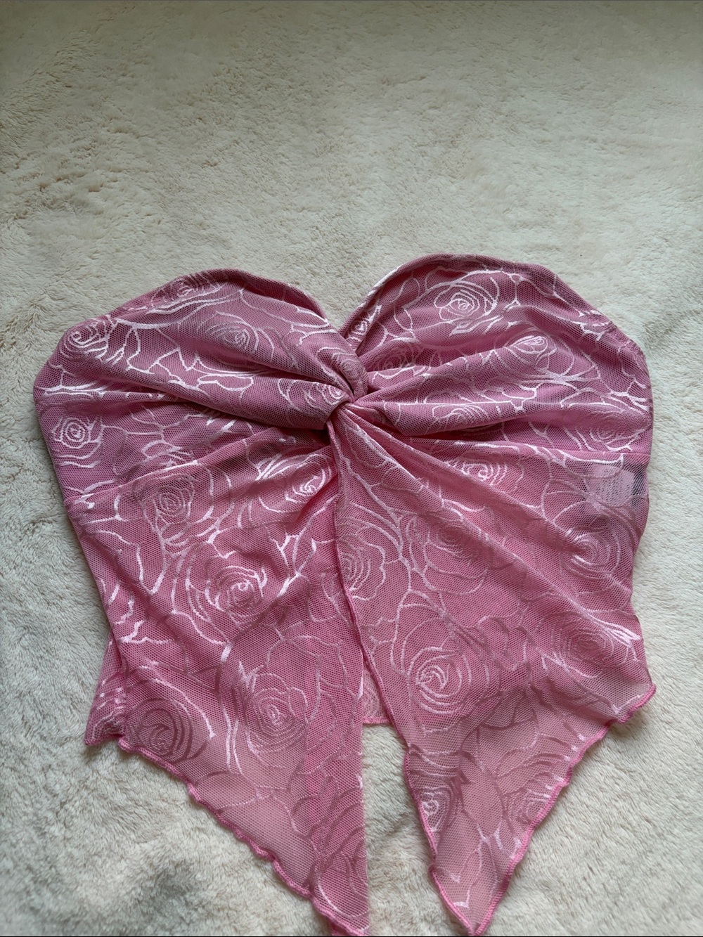 SHEIN Pink Rose-Knit Twist Front Bandeau Top
